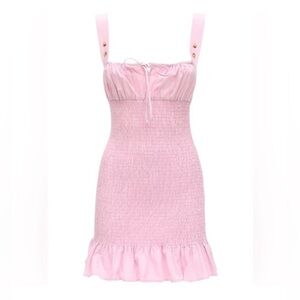 Ciao Lucia Cara Poplin Cotton Smocked Mini Dress in Pink XS